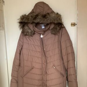 K. Jordan Quilted Coat with Faux Fur Hood NWOT